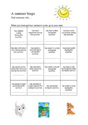 English Worksheet: A summer bingo