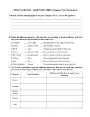 English Worksheet: Percy Jackson Lightning Thief - Chapter 5 and 6 Review