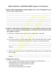 English Worksheet: Percy Jackson Lightning Thief - Chapter 7 & 8 Review