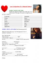 English Worksheet: Love And Adjectives In A Musical Context