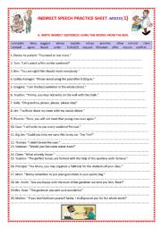 English Worksheet: INDIRECT SENTENCES PRACTICE SHEET MIXED 1