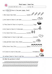English Worksheet: Plural nouns and have/ has