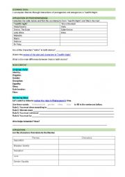 English Worksheet: I can explain themes through interactions of protagonists and antagonists in Twelfth Night. 