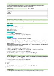 English Worksheet: I can identify protagonist and antagonists in Twelfth Night to write descriptive paragraphs.