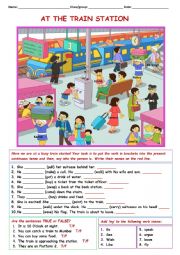 English Worksheet: Picture description: At the train station