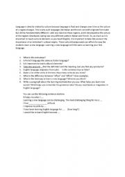 English Worksheet: Learning a new language-reading comprehension