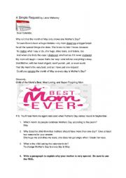 English Worksheet: A poem about Mother�s Day
