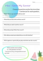 English Worksheet: How I Spent My Summer