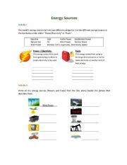 English Worksheet: Energy Sources