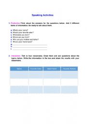 English Worksheet: Speaking activity