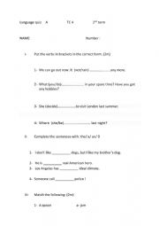 English Worksheet: language quiz common core