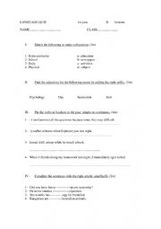 English Worksheet: language quiz 1st year bis