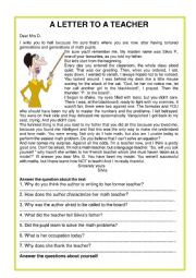 English worksheet: A letter to a teacher