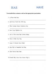 English Worksheet: Unscramble sentences Has and Have