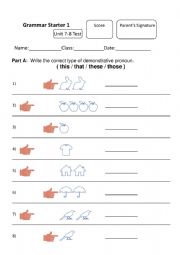 Grammar Demonstrative pronoun test u7-8