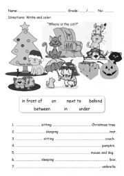 English Worksheet: Where is the cat?