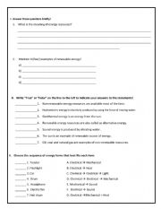 English Worksheet: Energy & Resources 