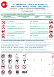 Itï¿½s forbidden to... x Youï¿½re not allowed to... - ESL worksheet by