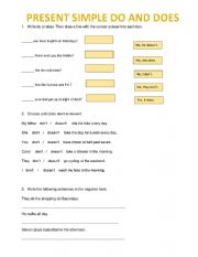 English Worksheet: Present simple Do and Does