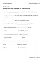 English Worksheet: Phrasal verbs 