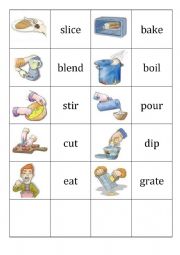 Cooking verbs memory game ESL