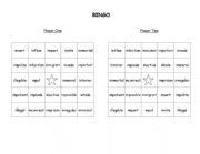 English Worksheet: Chameleon Prefix im- il- ir- in- Bingo Game