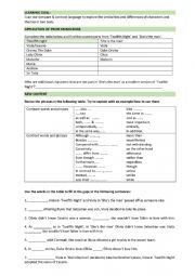 English Worksheet: use compare & contrast language to explore the similarities and differences of characters and themes in Twelfth Night and She�s the man