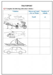 English Worksheet: transport, different types of vehicles part-2