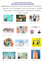 English Worksheet: Welcome Back to 4th Grade Vocabulary 