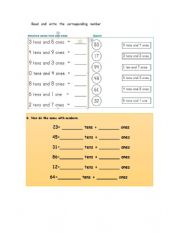 English Worksheet: Numbers with ones and tens