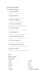 English Worksheet: getting to know you