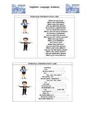 PERSONAL INFORMATION SPEAKING AND WRITING CARD