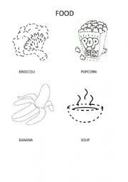 English Worksheet: Trace and color - FOOD