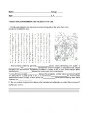 English Worksheet: Geography: 01 Environment and Life Quality Crossword Exercise