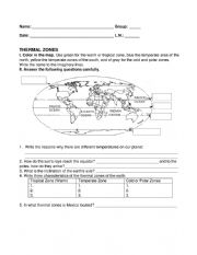 English Worksheet: Geography: Thermal Zones Exercise