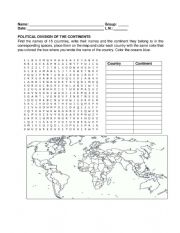 English Worksheet: Geography: Political Divisions of the Continents Exercise