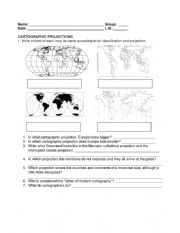 English Worksheet: Geography:  Cartographic Projections Exercise