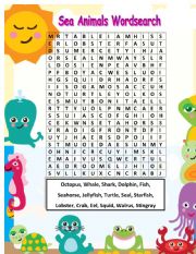 SEA ANIMALS WORDSEARCH