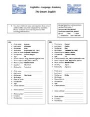 English Worksheet: PERSONAL INFORMATION SPEAKING AND WRITING CARD 3