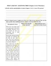 English Worksheet: Percy Jackson Lightning Thief - Chapter 11 & 12 Review
