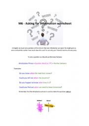 English Worksheet: Indirect questions and asking for information worksheet