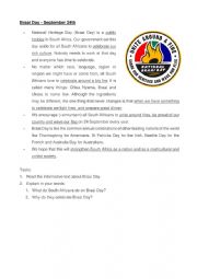 English Worksheet: Reading about Braai Day