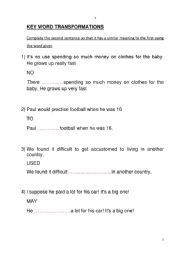 English worksheet: KEY WORD TRANSFORMATIONS AND ANSWERS