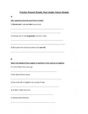 English Worksheet: Practice present simple, past simple, future simple
