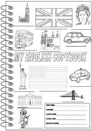 Copybook cover with task  to complete and colour