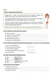 English Worksheet: Present Simple Tense reading text