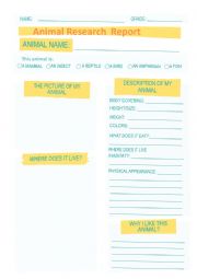 English Worksheet: Animal Research Report