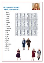 English Worksheet: PHYSICAL APPEARANCE WORD SEARCH PUZZLE