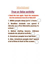 English Worksheet: PRESENT SIMPLE-TRUE OR FALSE