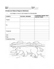 English Worksheet: Geography: Climates and Natural Regions WebQuest